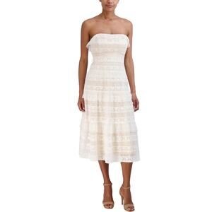 BCBGMAXAZRIA Women White Camo Mixed Lace Tiered Strapless Midi Dress Size 14